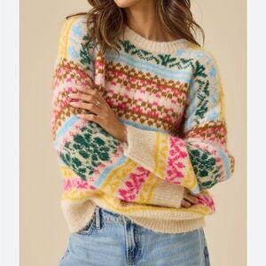 Altar'd State Emerson Fairisle Oversized Sweater multicolor crew neck sz M